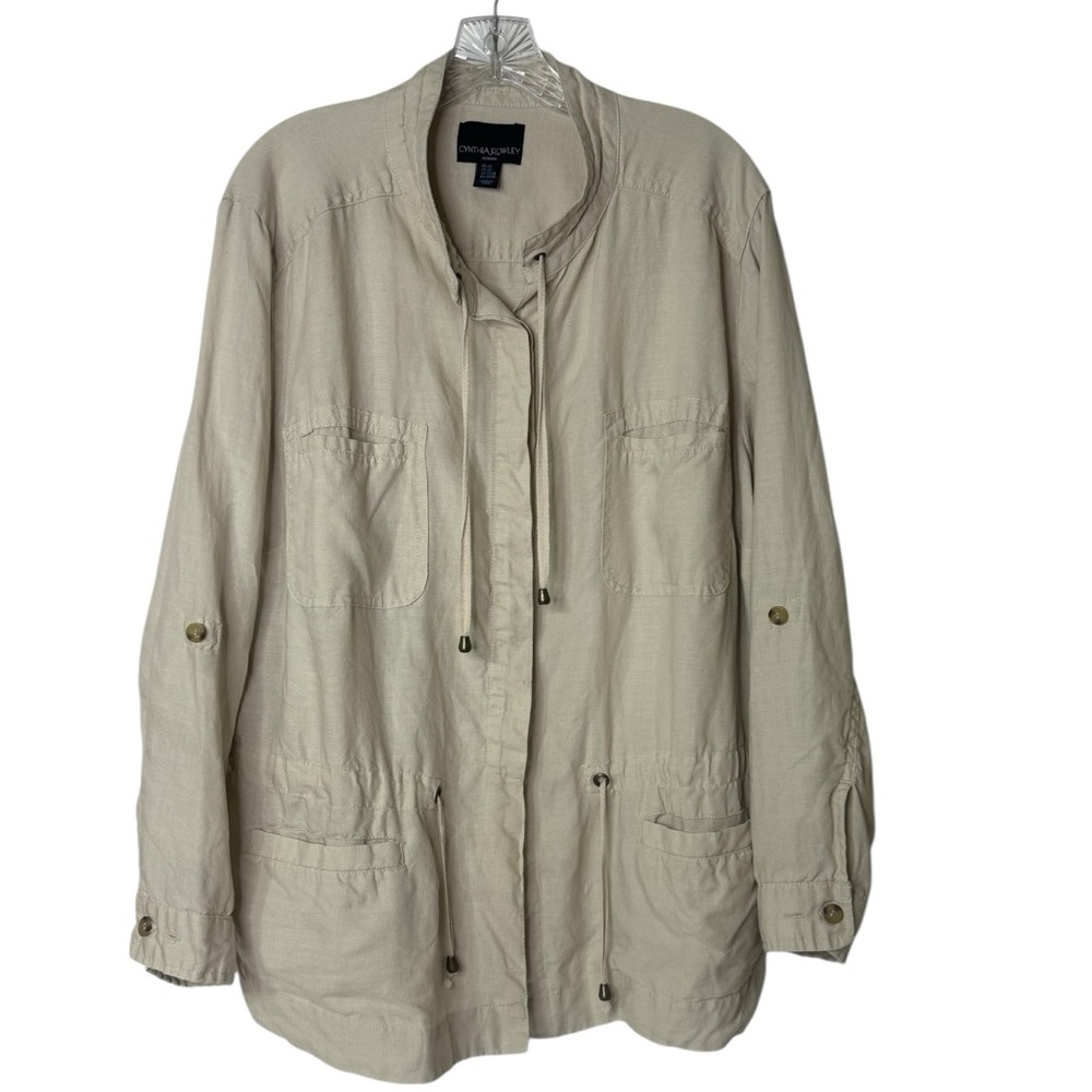 Cynthia Rowley 100%‎ Linen Womens Light Jacket 2X Beige Drawstring Waist Coastal
